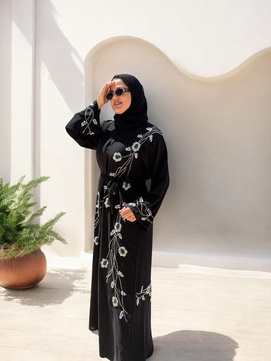 Black embroidered abaya by La Perle – عباية سوداء مطرزة
