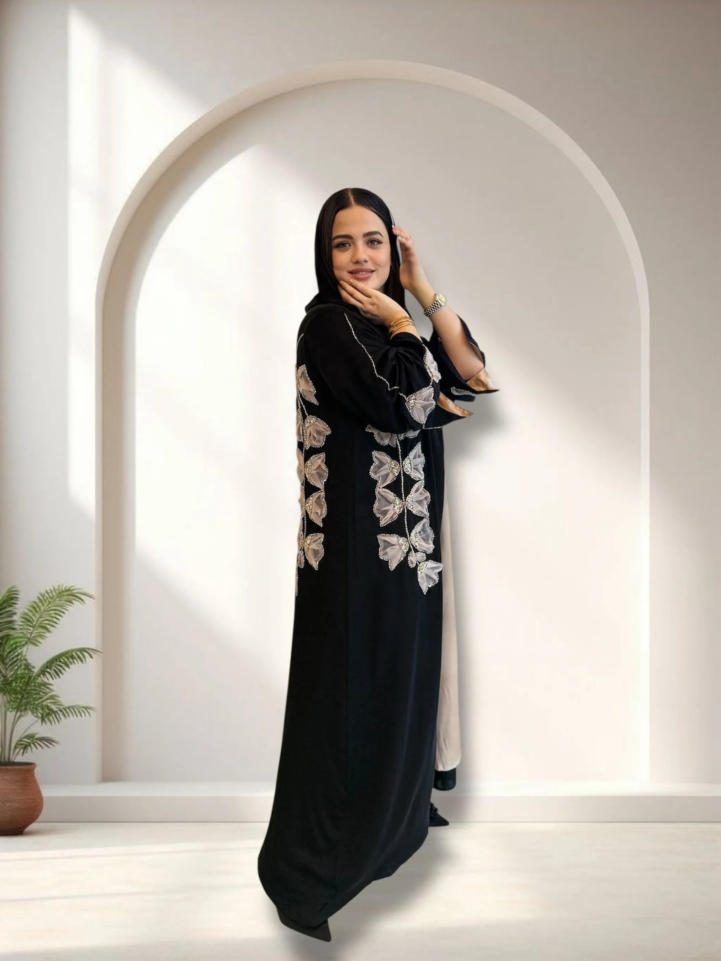 تطريز  يدوي على الظهر والأكمام | Handmade organza butterfly embroidery on back and sleeves